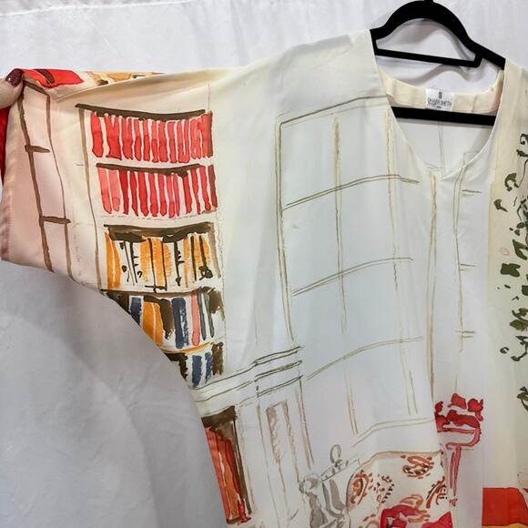 Dhara Sheth Dubai Printed Kaftan Midi Sheath V Neck Short Sleeve One Size - Picture 4 of 6